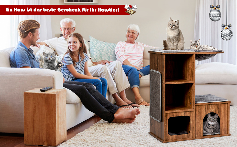 Клітка-кігтеточка для котів Costway з будиночком та килимками, дерев'яна, 69x39x80,5 см