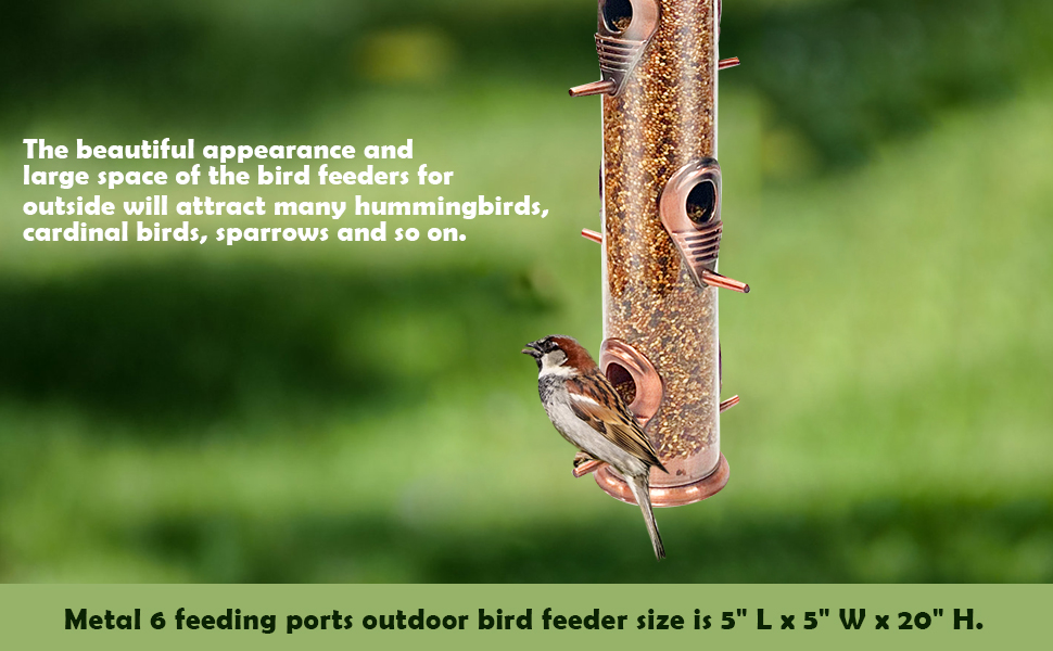Металева годівниця для птахів з підвісним тросом, 6 відділень, для насіння, антична мідь