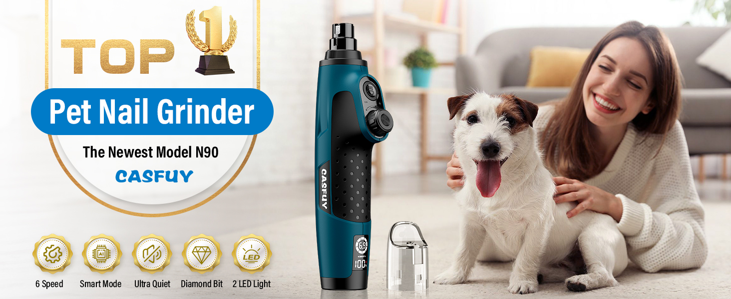 Шліфувальник кігтів для собак Casfuy Smarter Krallenschleifer 6-ступінчатий – 50% потужніший, з LED-підсвіткою, тихий, перезаряджається, для собак та котів різних розмірів, темно-синій