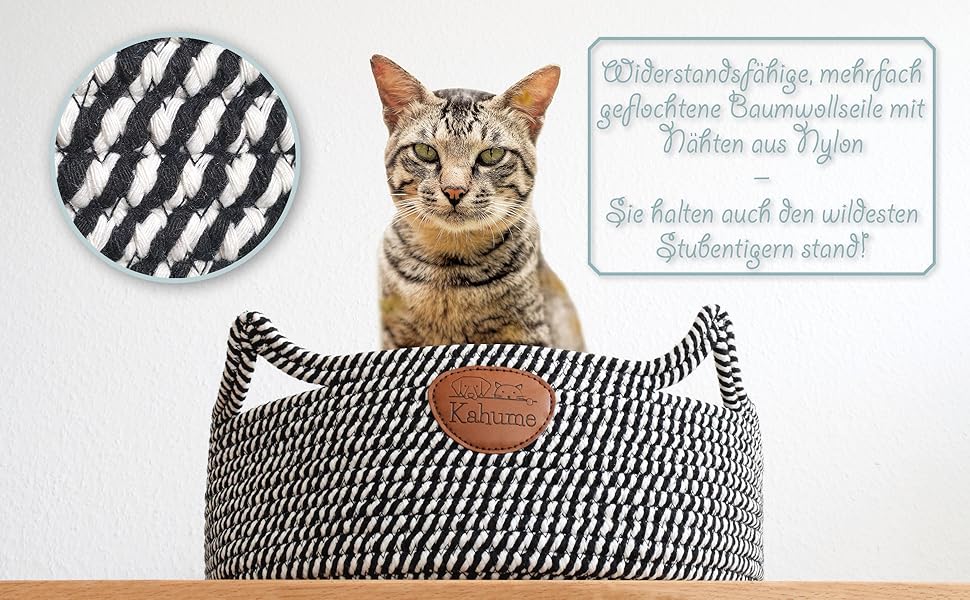 Квіткове ліжко для котів, лежанка для котів з бавовняних мотузок, екологічне ліжко для котів, лежанка для собак, плетений кошик, ліжко для котів, місце для сну та відпочинку, лежанка для домашніх тварин, кошик для котів, білий (чорно-білий)