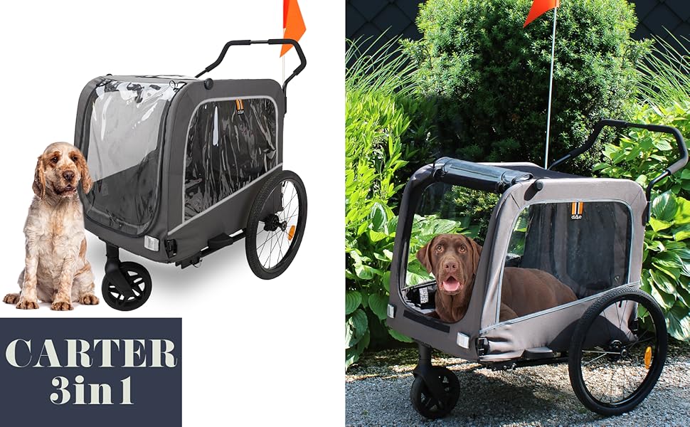 Carter - Велосипедна коляска для собак та домашніх тварин 3в1, причіп, візок для покупок, таргалка, легкий у складанні, сірий, вантажопідйомність 50кг