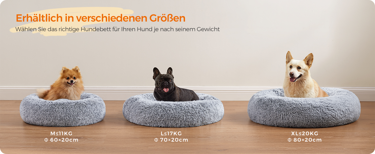 Ліжко для собак Feandrea, ліжко для котів, подушка-донат, 70 см, м'який плюш, знімний наповнювач, Ombré-Сірий