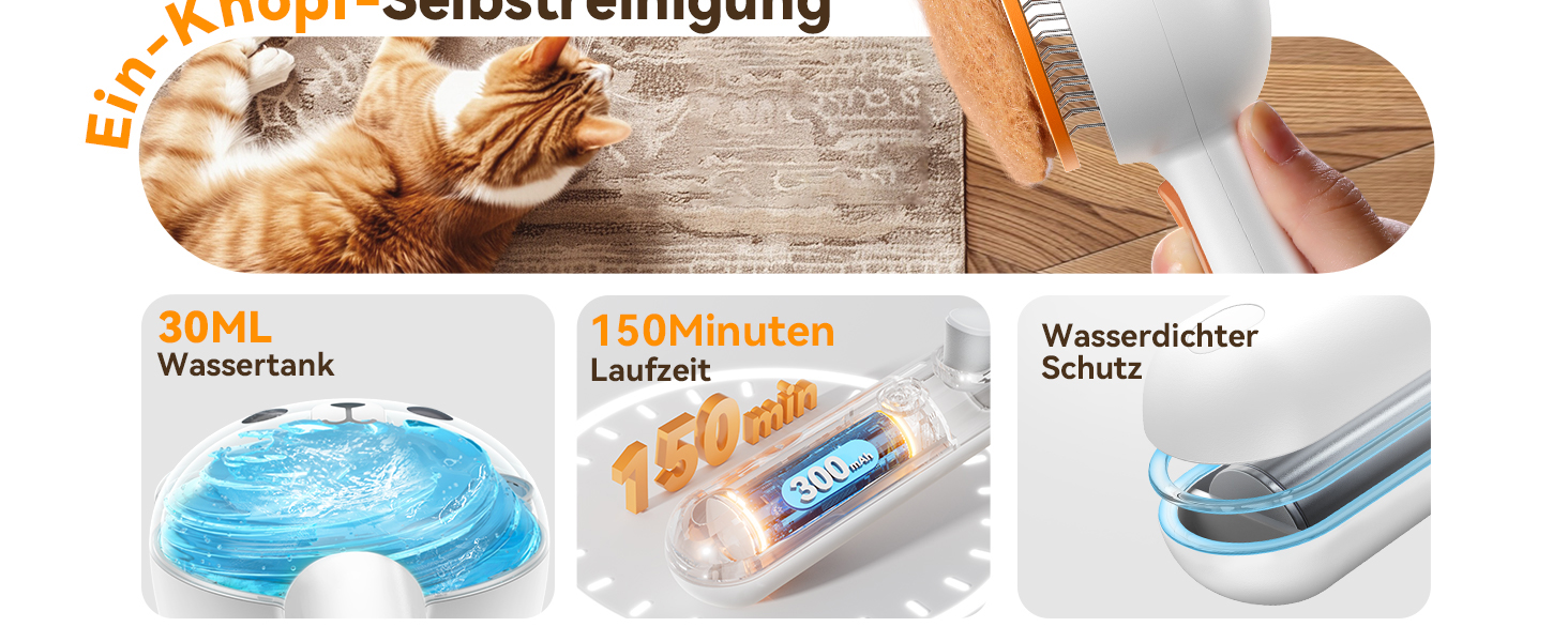 Щітка для котів FEELNEEDY з парою, USB-зарядка, для довгої та короткої шерсті, 2 швидкості, оранжева