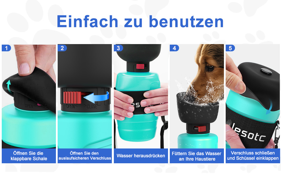 Складана пляшка для води для собак Lesotc, 1000 мл, блакитний колір (для прогулянок, подорожей, кемпінгу)