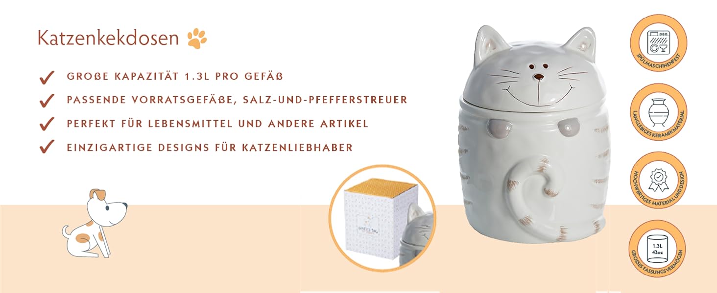 Набір керамічних контейнерів для зберігання Spotted Dog Gift Company, 2 шт. з кришкою, котячий дизайн, куховий декор, подарунок для любителів котів