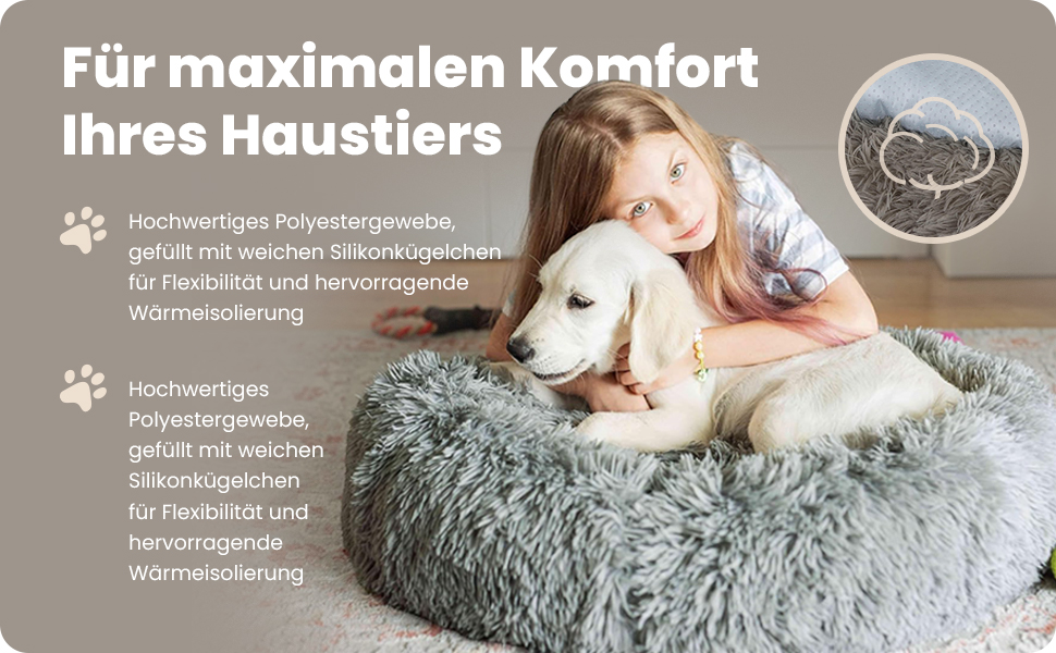 Кругле собаче ліжко для собак та котів 60 см - М'яке, пухнасте ліжко з високими бортиками - Нековзний низ - Силіконова наповнювач для комфорту та тепла - Легке у догляді - Рожеве