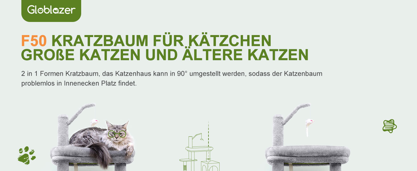 Дерево для котів Globlazer XL сірого кольору з 2 будиночками, платформами та когтеточками, для дорослих котів та кошенят