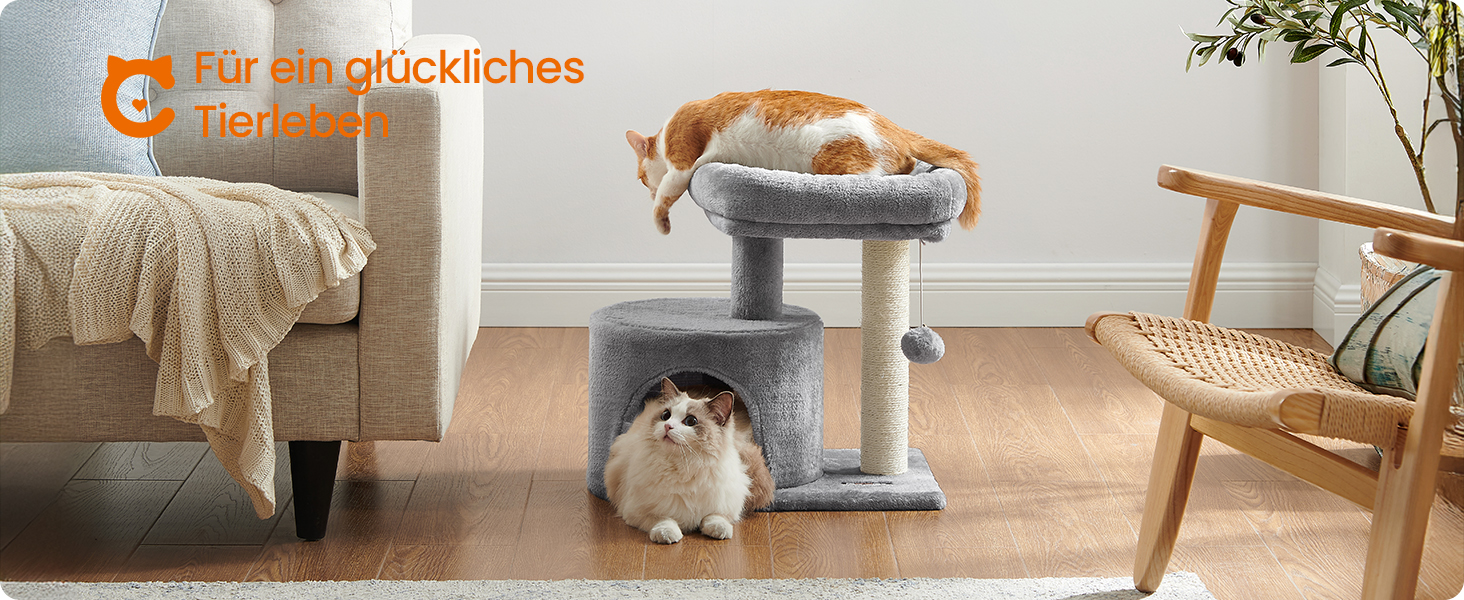 Дряпка для котів Feandrea PCT50W, кігтеточка з сизалю, кімнатна, сіра, з платформою