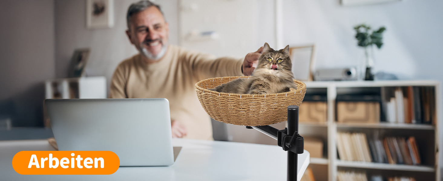 Кігтеточка-ліжко для кота на стіл: обертання 360°, регульована висота, без свердління. Підвищене котяче ліжко над столом. Тримає кошеня/кота поруч. Зручне ліжко для кота з подушкою для тварин.