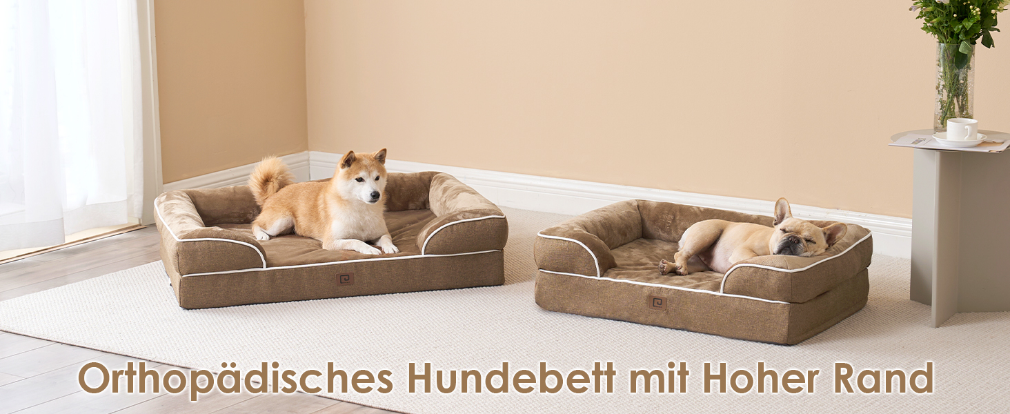 Ортопедичне ліжко для собак великих порід, 112x81 см, кошик для собак з Memory Foam XL, вологостійке собаче ліжко з високим бортиком, зручна собача кушетка, Kamel 112 x 81 x 17.5 см