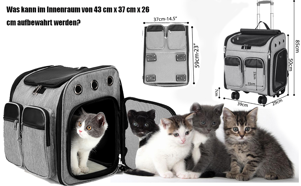 Рюкзак-переноска для кота OUUTMEE з телескопічною ручкою (до 20 кг), сірий, багатофункціональний, дихаючий