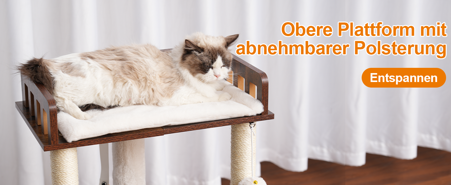 Дряпальня для котів Heybly з платформою 30x50 см, кігтеточкою з кошиком та 2-ма сизалевими стовпчиками, стабільна, для котів середніх та маленьких порід, колір: vintage brown (HCT007SSR)