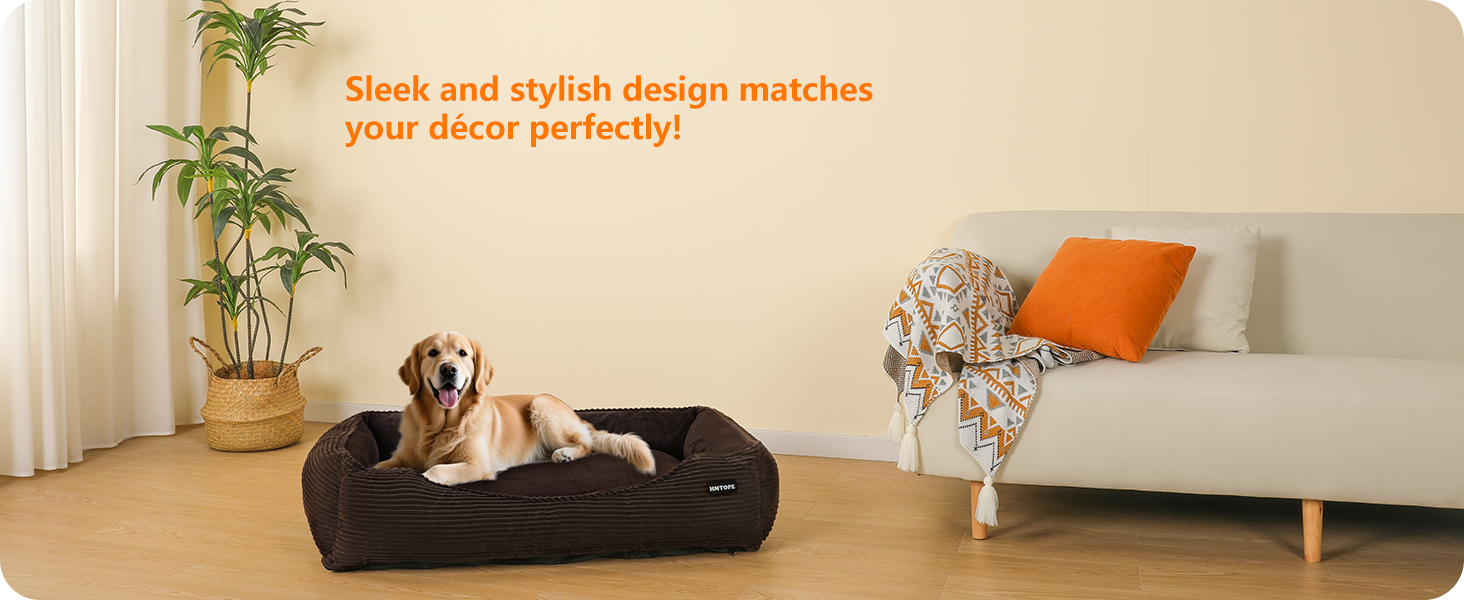 Ліжко для собак з тканини Cord, S/M/L, антиковзаюче, знімний та пральний чохол, м'яке та дихаюче, коричневе, 110 x 85 x 27 см