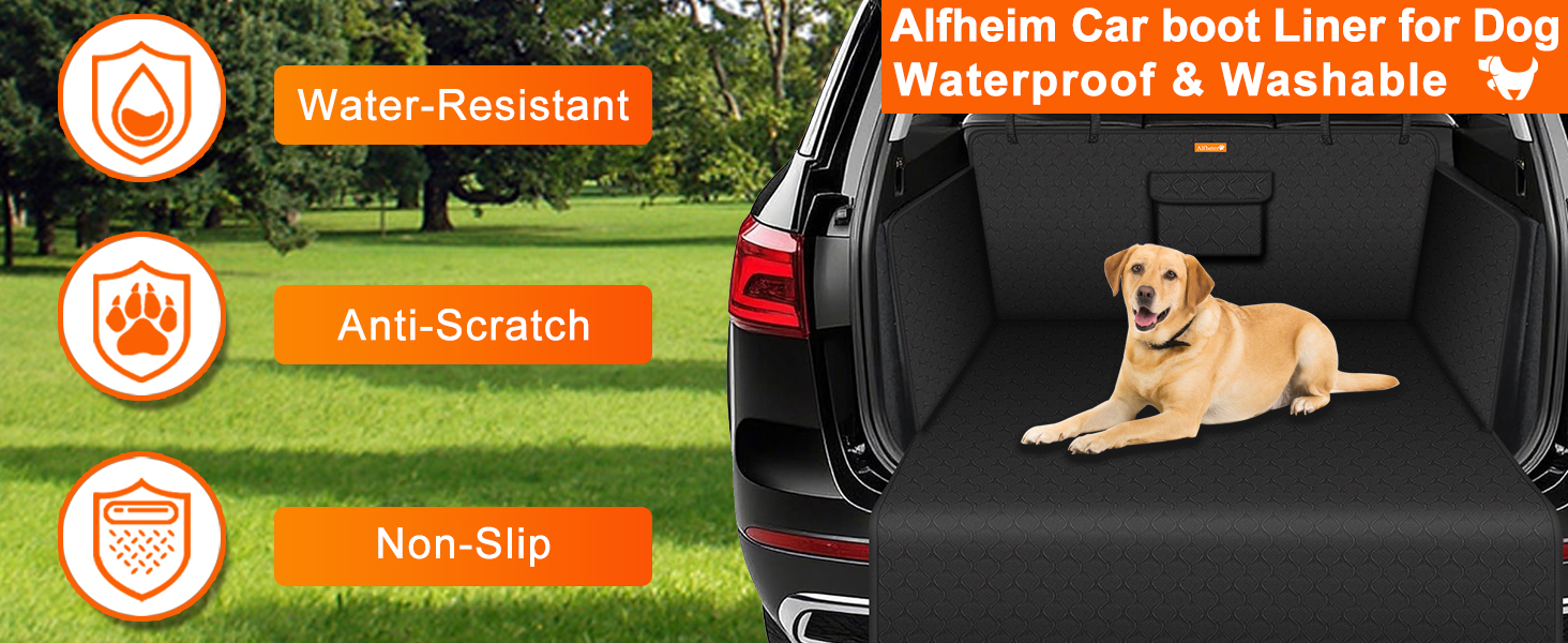 Захист для багажника автомобіля Alfheim для собак - водовідштовхувальний та легкий у догляді - універсальний. Килимок у багажник з захистом краю вантажного отвору (чорний, потовщений)