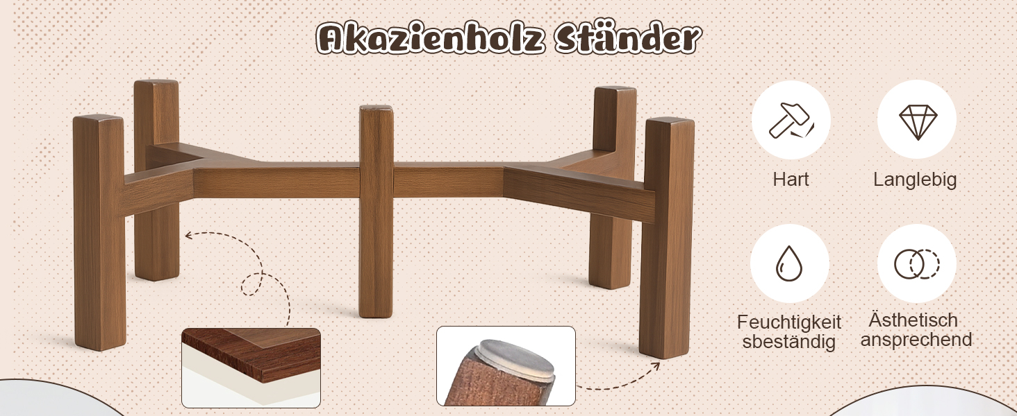 Миска для собак SpunkyJunky з кераміки, подвійна, на підставці з акації, 1800 мл, біла