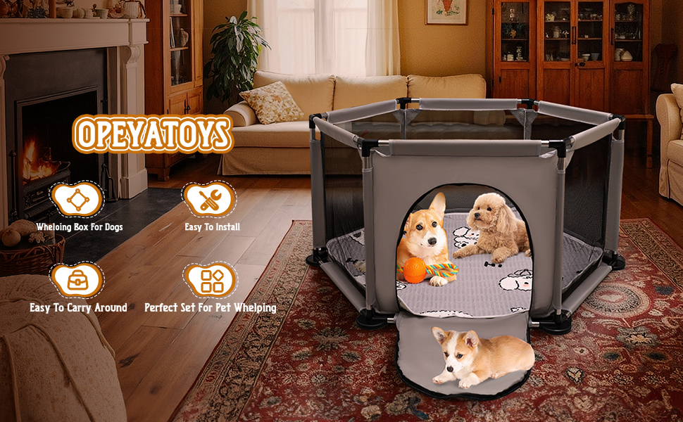 Квадратна переноска для цуценят, ігровий центр, матрац для собак, 122 x 65 см (сірий). Підходить для великих та малих порід.