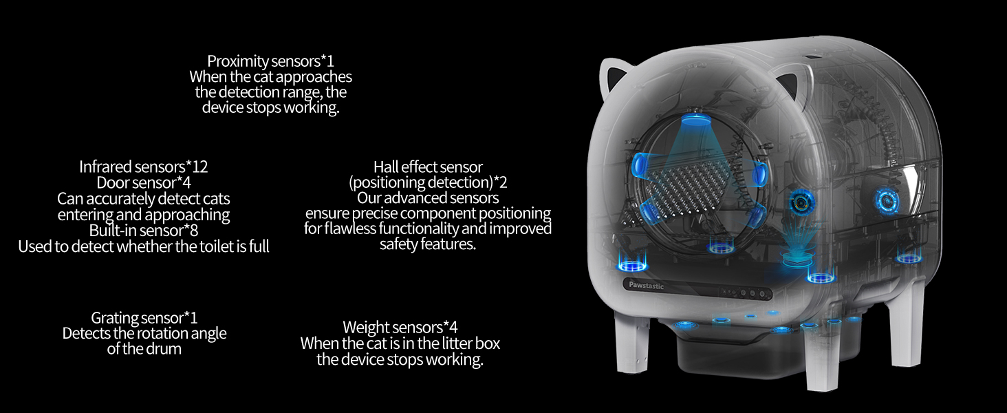 Автоматичний лоток для котів 68л з самоочищенням, з APP-керуванням, захистом та нейтралізатором запаху, з килимком та 2 рулонами сміттєвих пакетів, для кількох котів