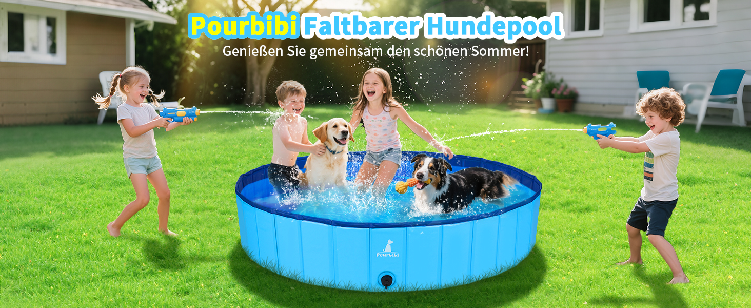 Басейн для собак Pourbibi, 80x20 см, складаний, з ПВХ, антиковзаюча поверхня