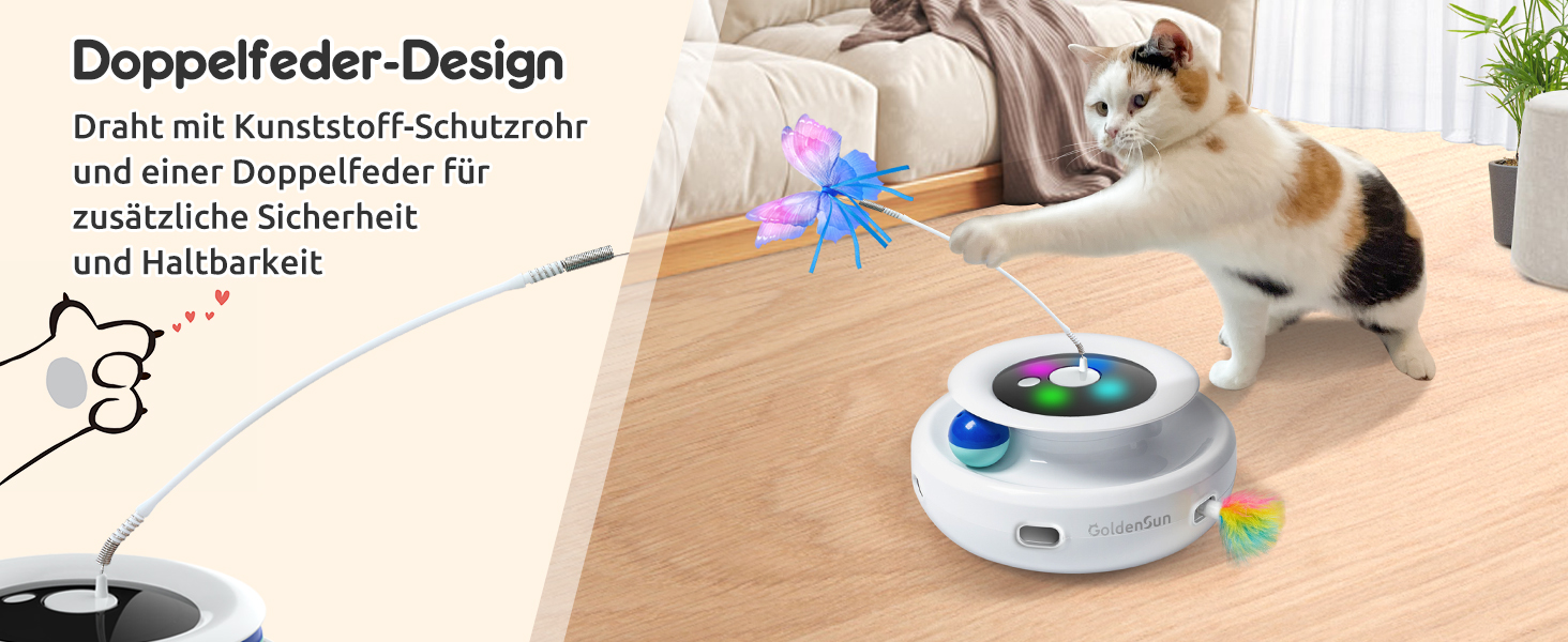 Інтерактивна іграшка для котів GoldenSun 3-в-1: Whack-A-Mole, метелик, м'ячик. USB, 6 насадок. Білий колір