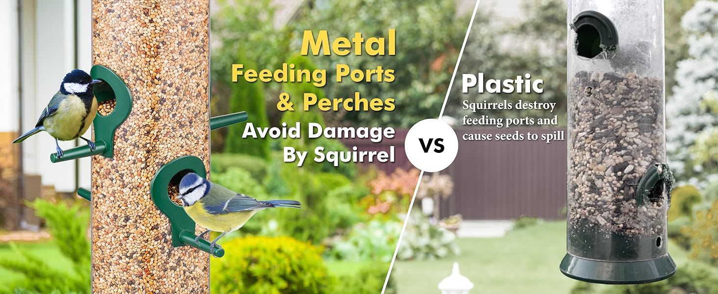 Годівниця для птахів iBorn на відкритий простір – годівниця для птахів з металу, місткість 900г, 4 отвори для годування, чорний/зелений колір