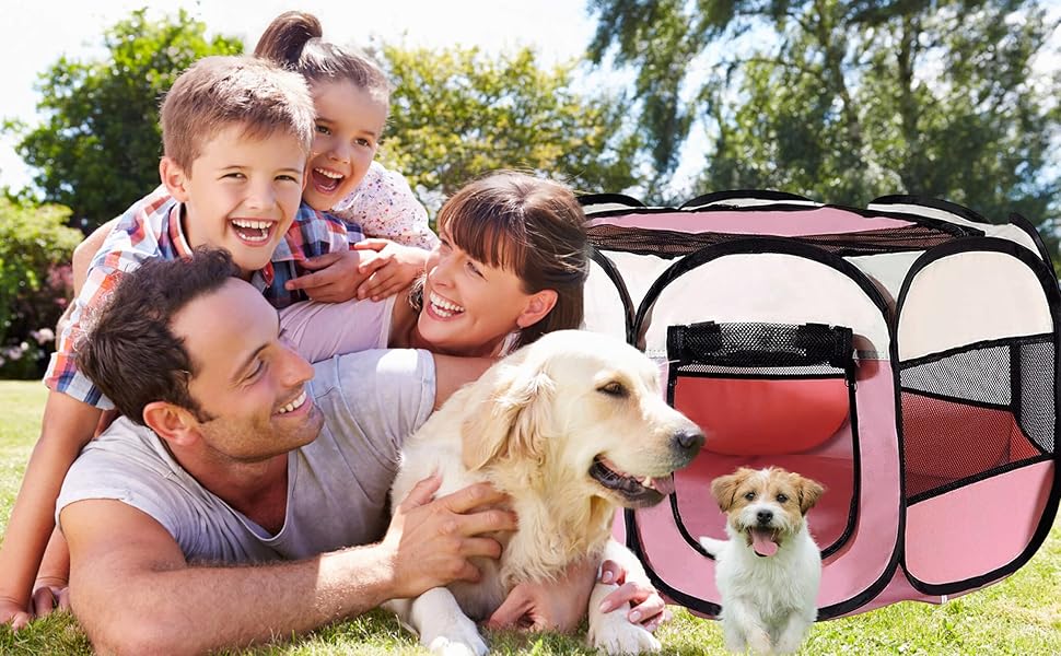 Клітка-бігове подвір'я для тварин BRIMOREA, 74x74x43 см, рожева. Підходить для собак, котів, кроликів та інших дрібних тварин, для дому та вулиці.