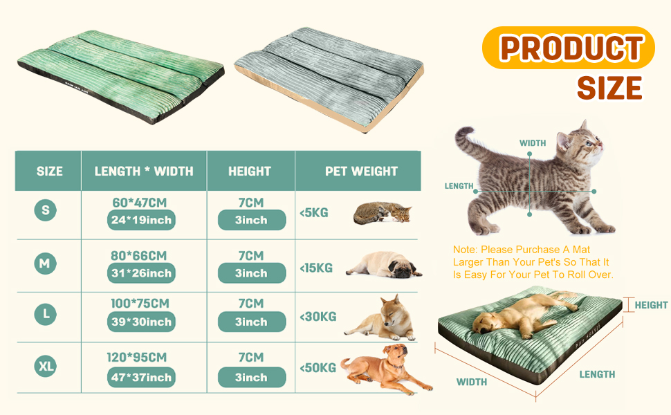 Килимок для собак Petcute великих та середніх порід, м'який, знімний, дихаючий, з неслизьким дном, зелений