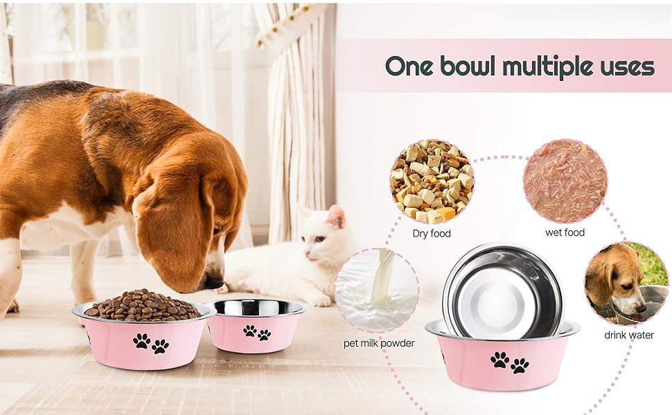 Набори мисок для собак та котів SUOXU з нержавіючої сталі (860 мл, 2 шт.) з антиковзною основою - рожевий