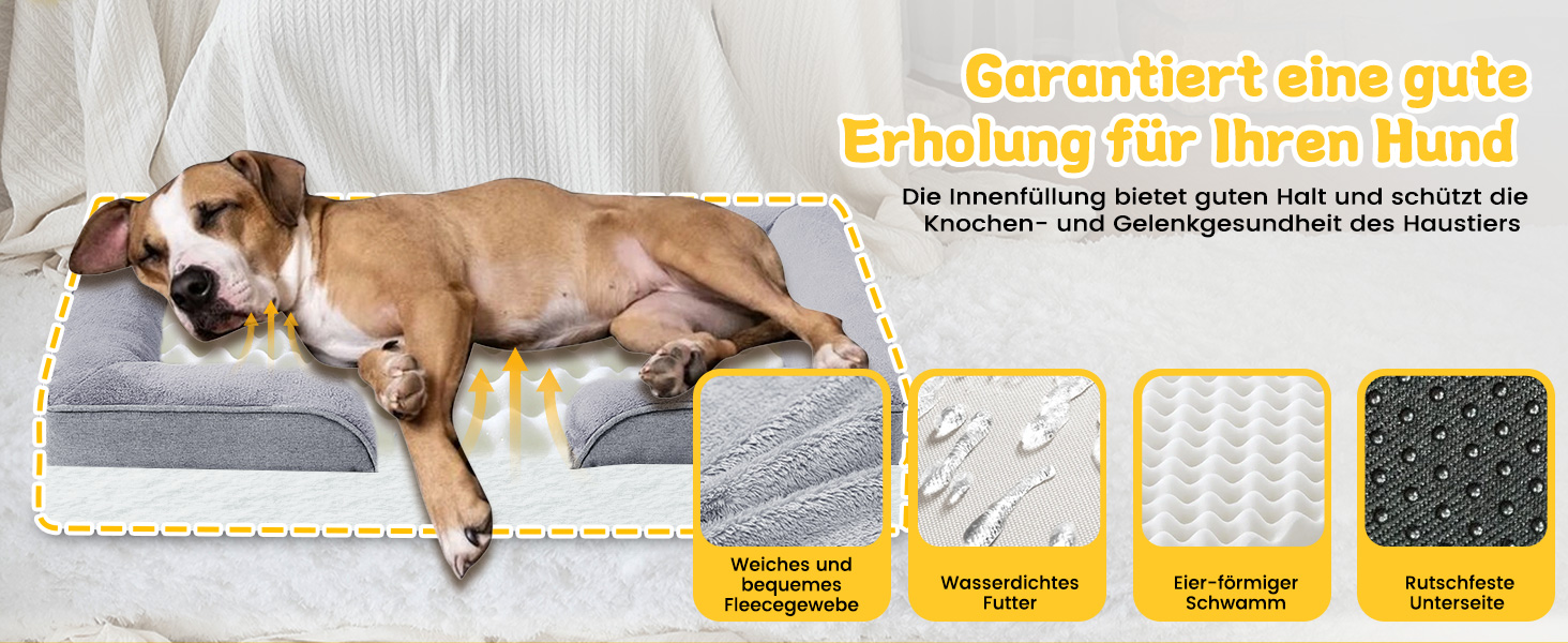 Ортопедичне ліжко для собак маленьких порід 75x60x19,8 см, з високощільним губчастим наповнювачем, для здорових суглобів, знімний водонепроникний чохол, зручне та неслизьке, світло-сірий колір