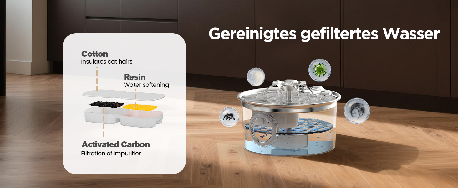 Турнік для котів з нержавіючої сталі Katzenbrunnen: фонтанчик для води, 2.6л, дисплей рівня води, дизайн водоспаду, підходить для собак та котів