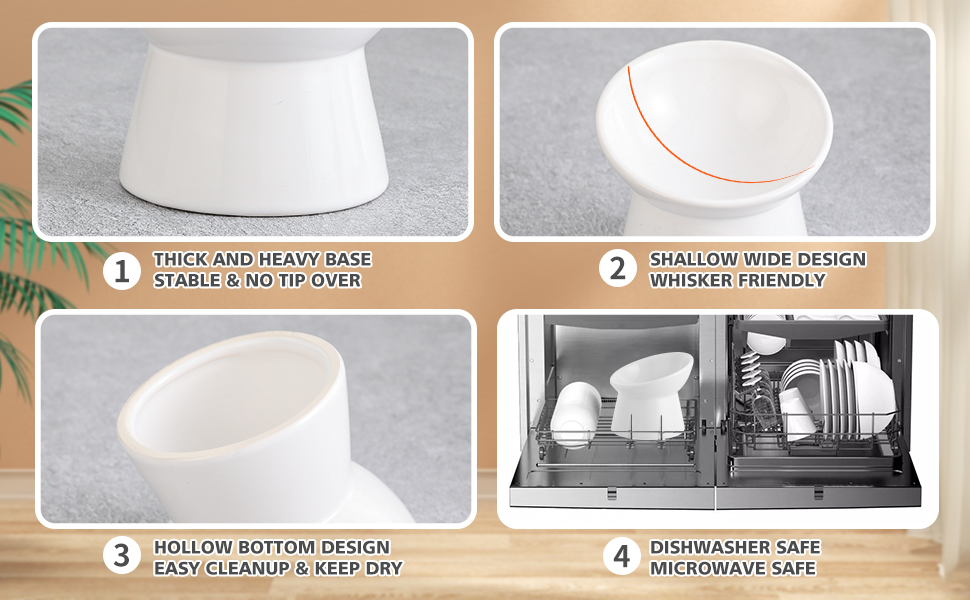 Котло propositions для котів з кераміки, піднятий годівниця, 15° нахил, 280 мл, білий, великий - для запобігання зригування