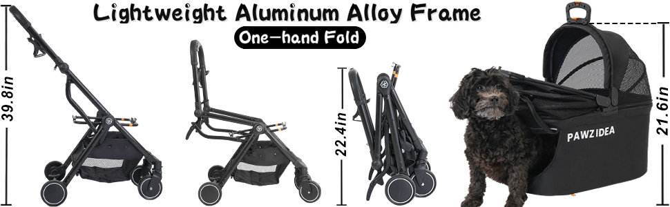 PAWZIDEA Візок для собак 4-в-1, переноска для котів, чорний. Візок для тварин до 33 кг, швидко складається, з капюшоном Easy-Lock