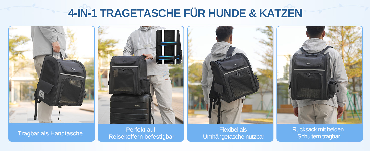 Рюкзак для кота та собаки Dogat: зручний, дихаючий, розкладний, з сіткою, чорний