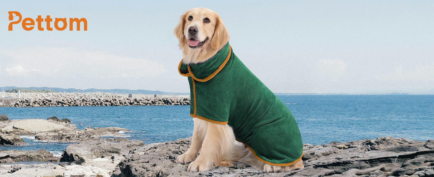 Рушник для собак PETTOM з мікрофібри, швидковисихаючий, бавовняний, супер-поглинаючий, для великих, середніх та маленьких собак (M, Зелений) M Темно-зелений