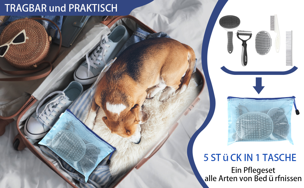 Набір щіток для собак, 5 шт., для догляду за шерстю, самоочищувані, для великих та середніх собак, котів та дрібних тварин, ідеально підходить для довгої та короткої шерсті, зменшує випадання шерсті (сірий)