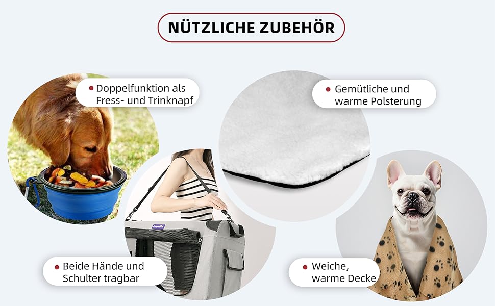 Транспортна переноска для котів та собак Petprsco, 60x42x42 см, сіра. Зігріваюча ковдра, складна миска та знімне покриття.