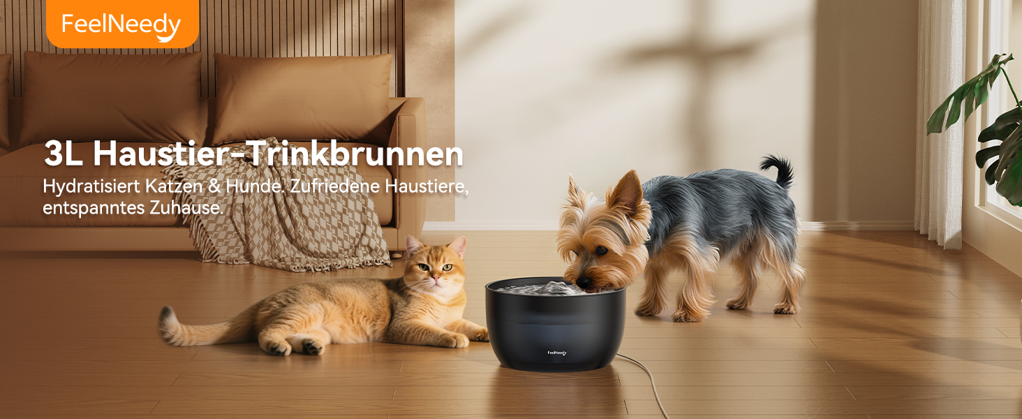 Фонтанчик для котів FEELNEEDY 3L з фільтром з активованого вугілля - фонтанчик для котів з нержавіючої сталі, прозорий резервуар, чорний колір