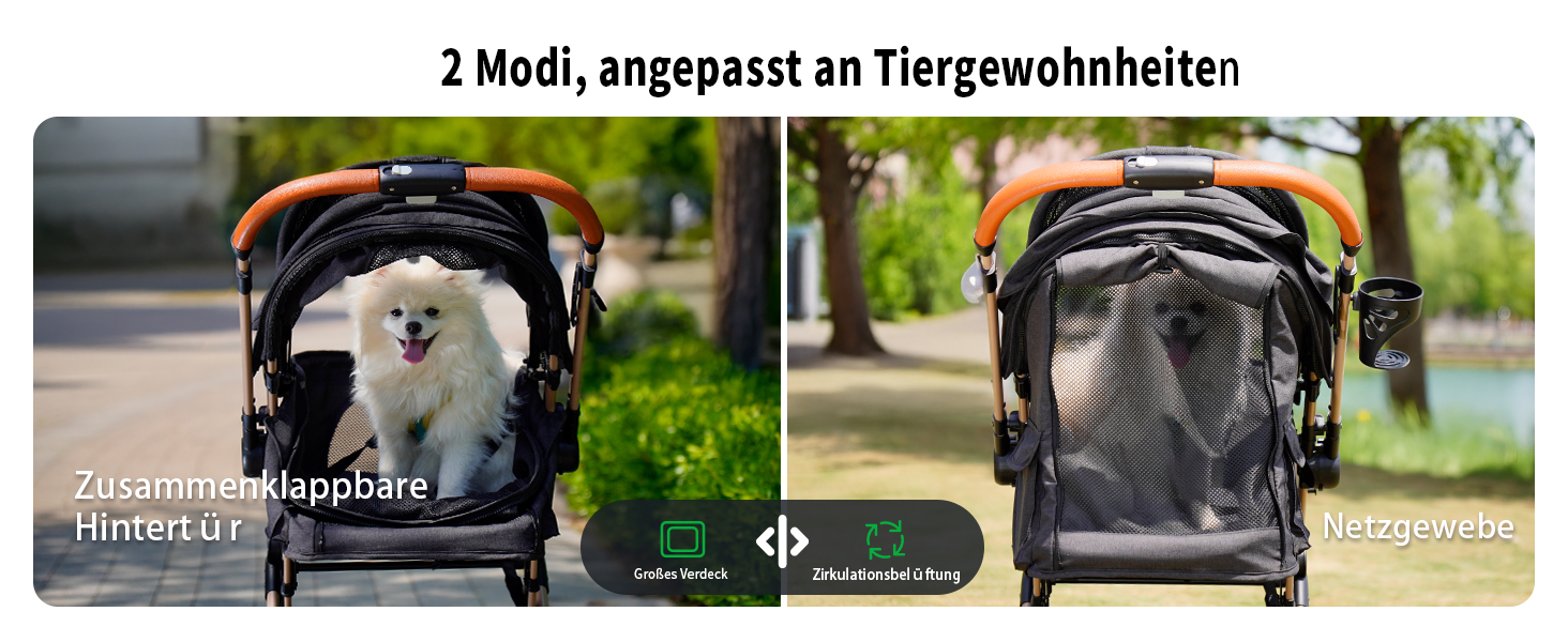 Візок для собак EchoSmile, складний, до 20 кг, для маленьких та середніх собак та котів, з поворотним ручкою, амортизацією та знімним чохлом (чорний)