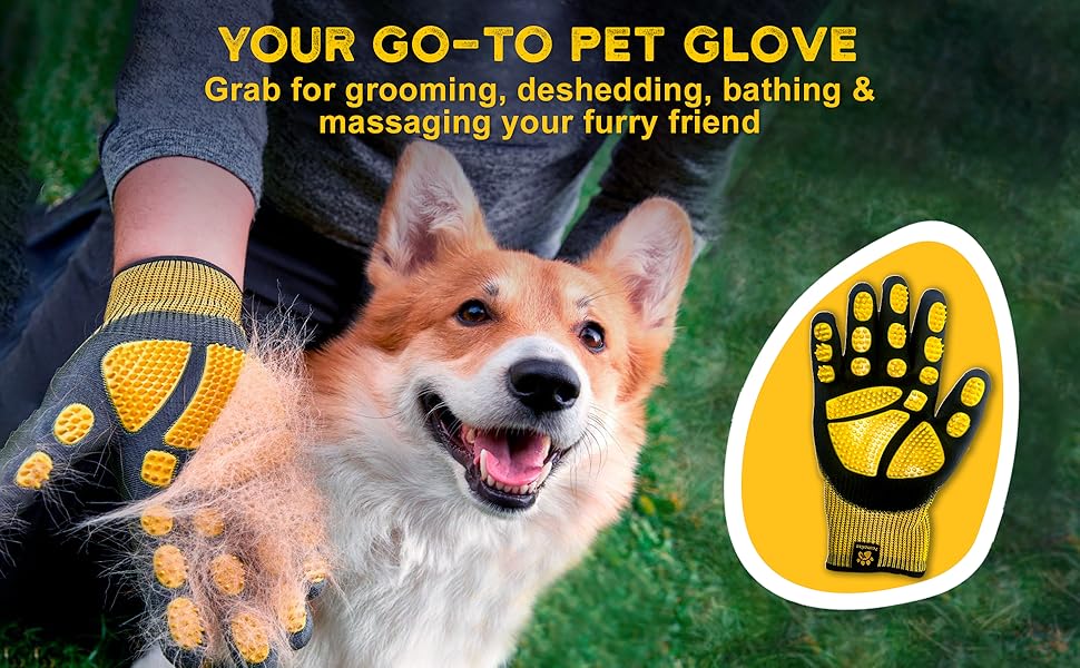 Рукавичка для видалення шерсті Pat Your Pet Tierhaarentferner - рукавичка для грумінгу котів, собак та коней, жовта