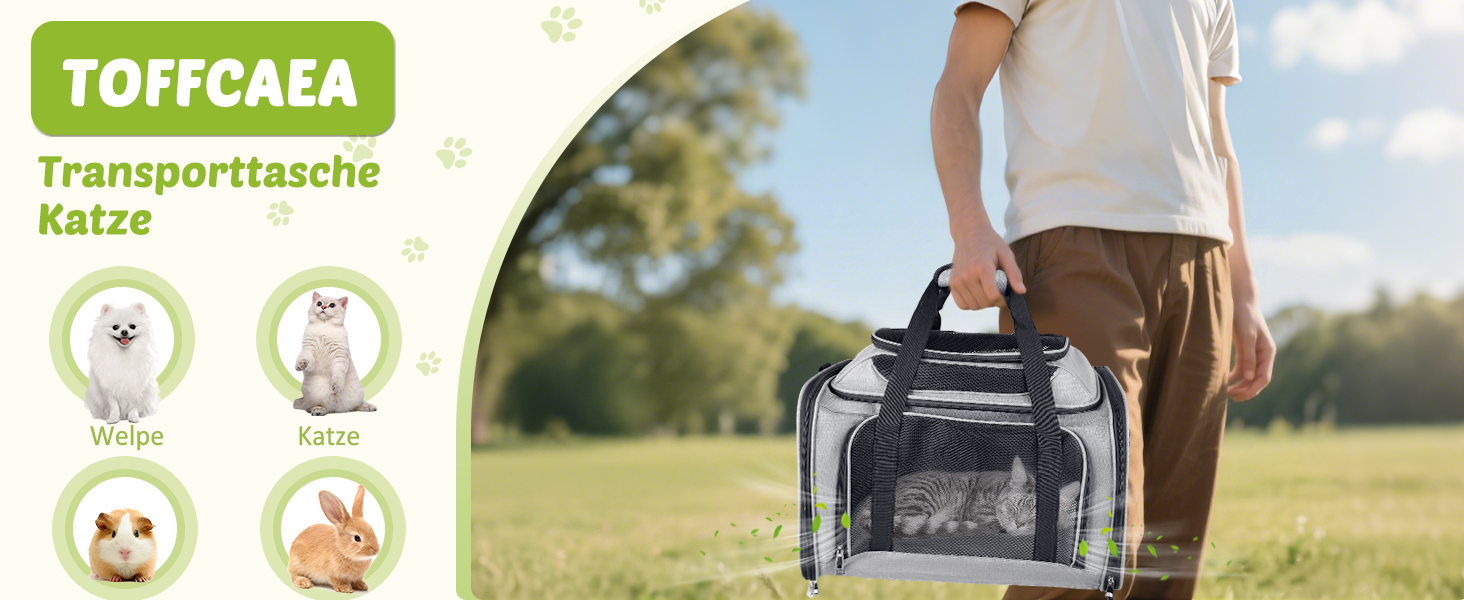 TOFFCAEA Транспортна сумка для кота/собаки, переноска для тварин, складана, 6 кг, для середніх собак та котів (чорна, 50 x 34 x 34 см)