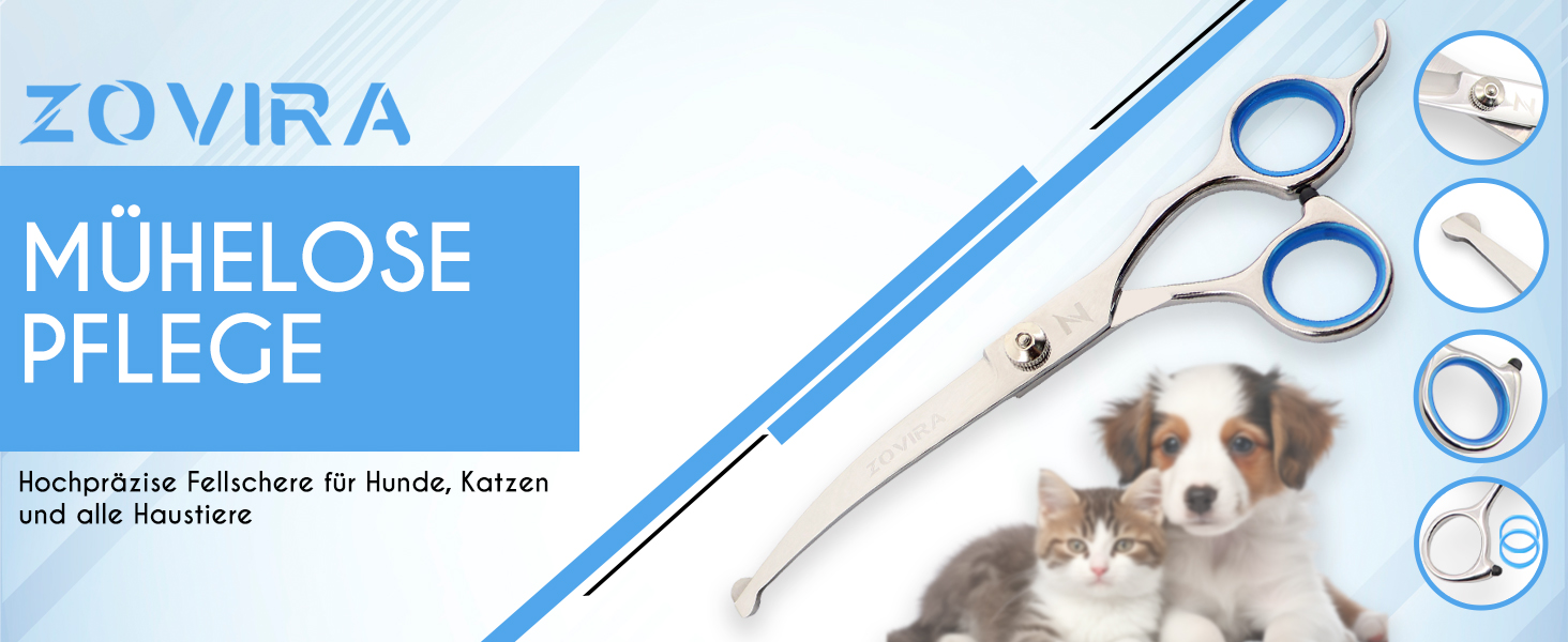 Професійні ножиці для грумінгу собак 6,5'', вигнуті, з круглим кінчиком та ножиці для стрижки подушечок лап. Ножиці для грумінгу собак, індивідуальна упаковка