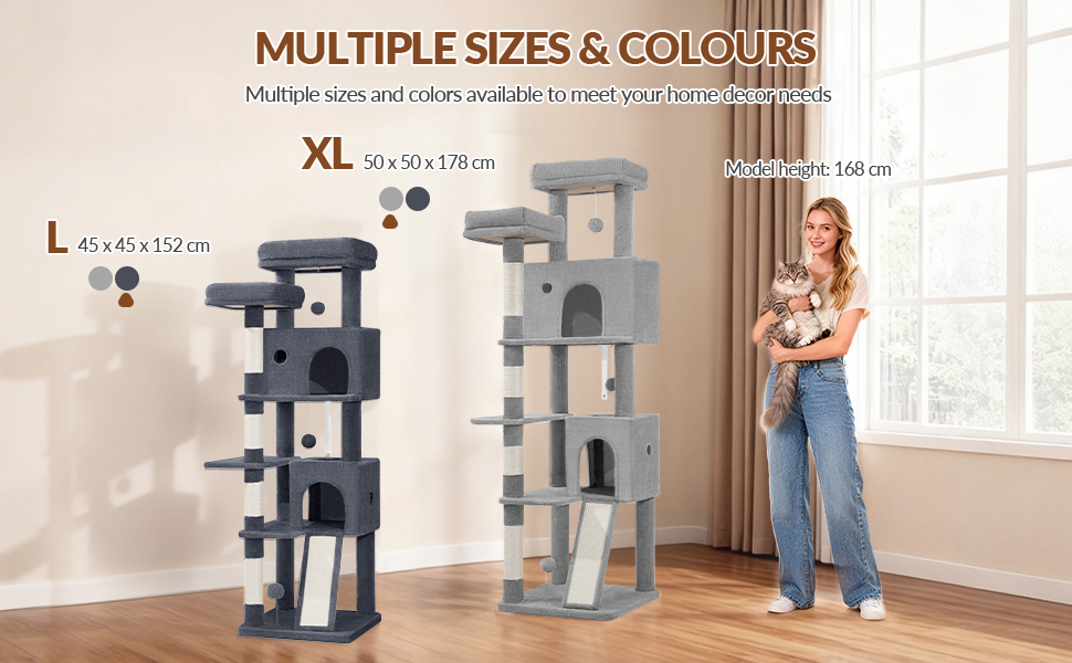 Котячий будиночок Kratzbaum 178 см, великий, сірий. Стабільний з когтеточками, лежаками, платформами та іграшками. FPMS005FG1