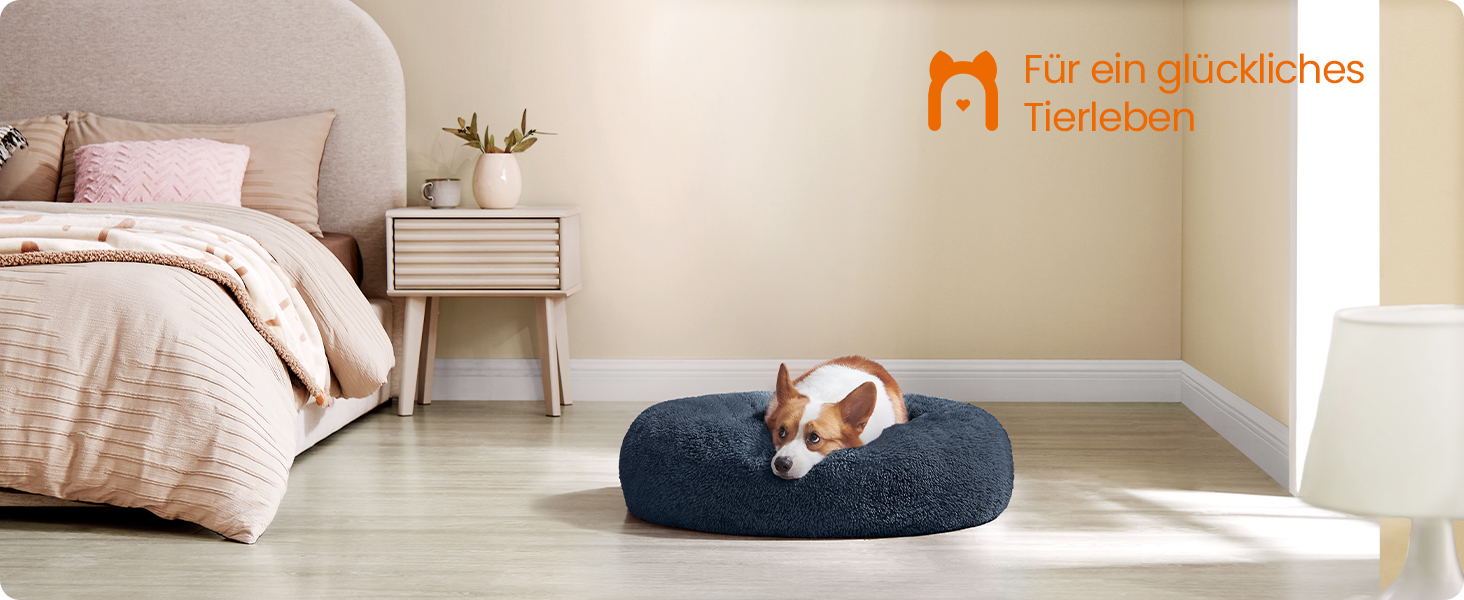 Крісло-лежанка для собак та котів Feandrea Ombré-Grey, діаметр 90 см, знімний наповнювач, плюшеве, для комфортного сну