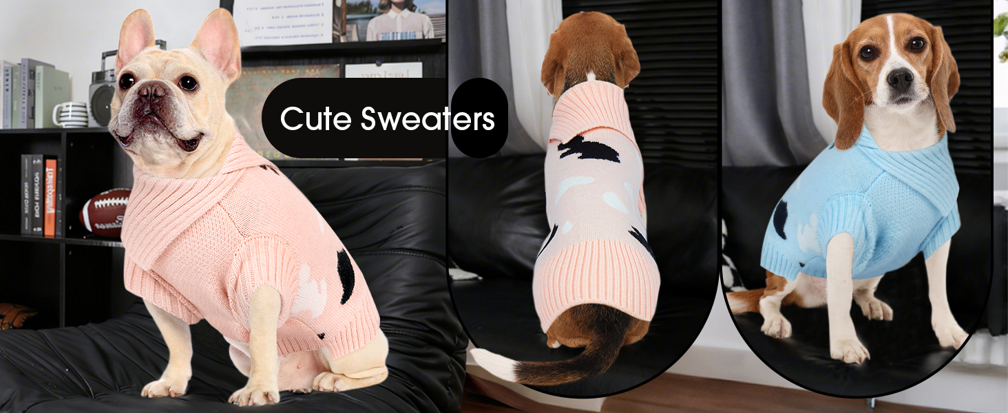 Теплий в'язаний пуловер для собак Куосер з рожевим коміром - зручний та м'який одяг для маленьких собак, підходить для зимового використання в приміщенні та на вулиці