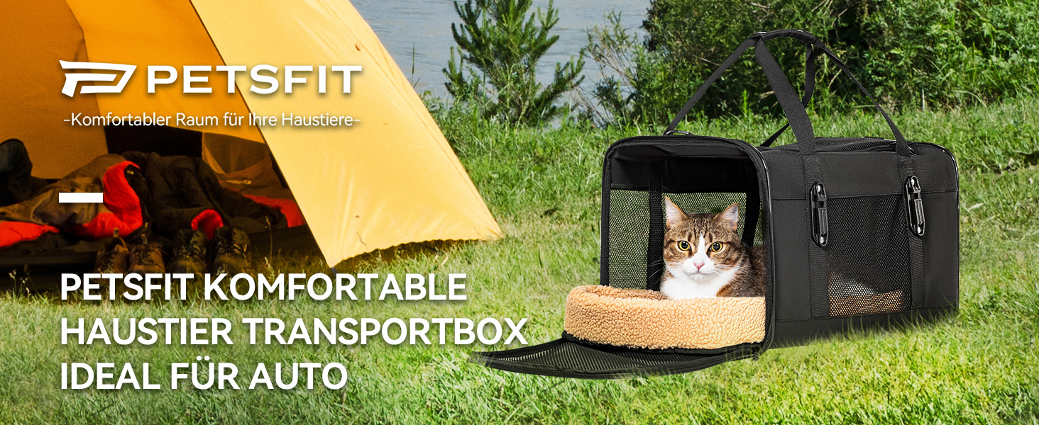 Транспортний бокс для кота/собаки Petsfit, чорний, L+, 48.5x31x31 см, з м'яким килимком