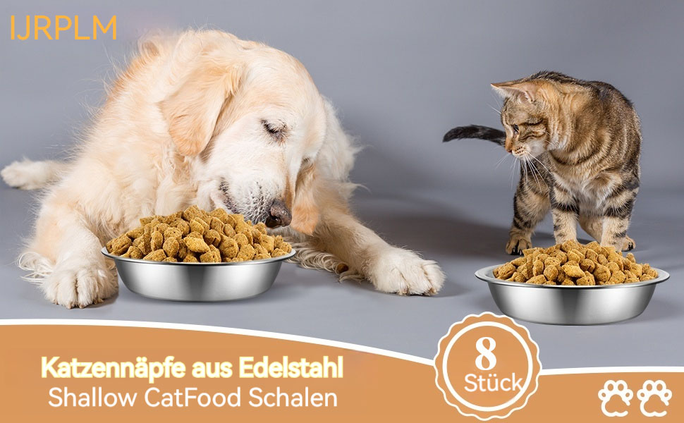 Набір з 8 мисок для котів Loppdece з нержавіючої сталі, 14 см, для чутливих вусів, підходить для кошенят та маленьких собак, можна мити в посудомийній машині