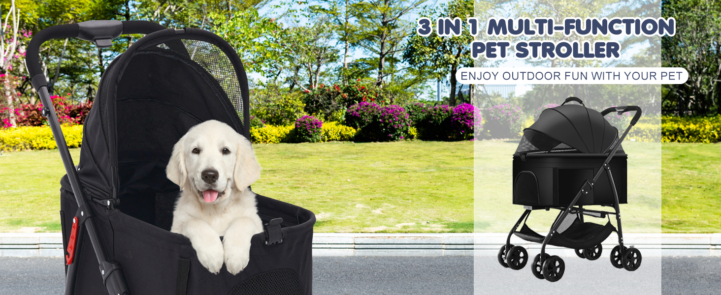 Візок для собак Siairo 3-в-1, чорний: візок, переноска, автокрісло, до 20 кг