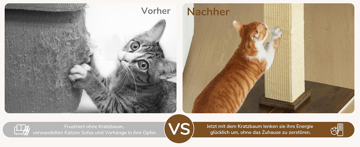 Високий котячий будиночок FUKUMARU з платформою 46x36 см, з натурального сизалю та масивного дерева. XL