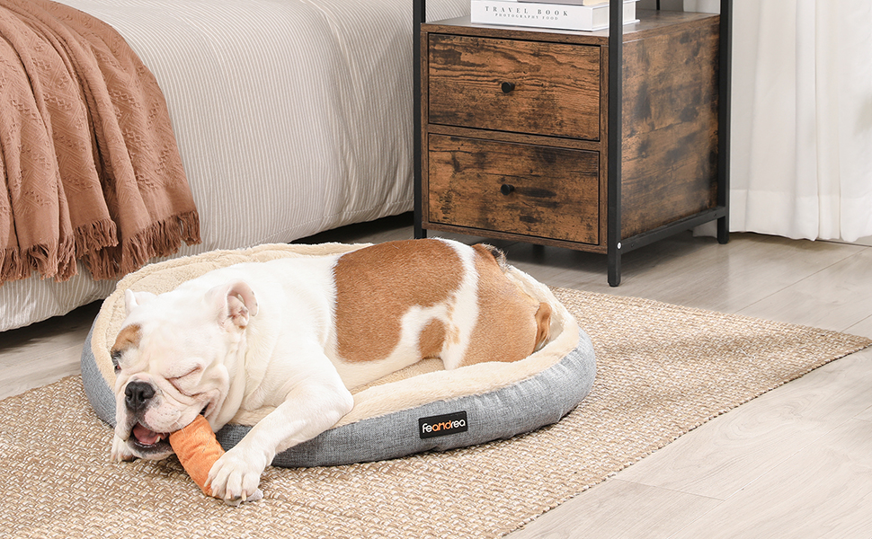 Кругле ліжко для собак та котів Feandrea, діаметр 75 см, сірий колір