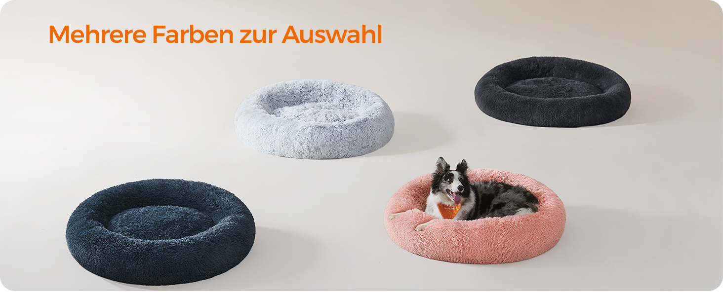 Кругле ліжко для собак та котів Feandrea Ombré Grey, 100 см, знімний м'який наповнювач, довгий плюш, 100 x 100 x 20 см