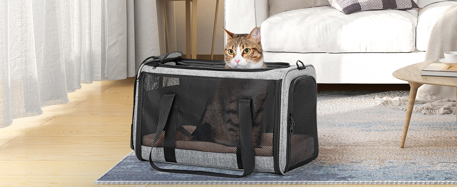 Переносна переноска для котів та маленьких собак Petsfit - сіра, розмір M (45,5 x 28 x 28 см)